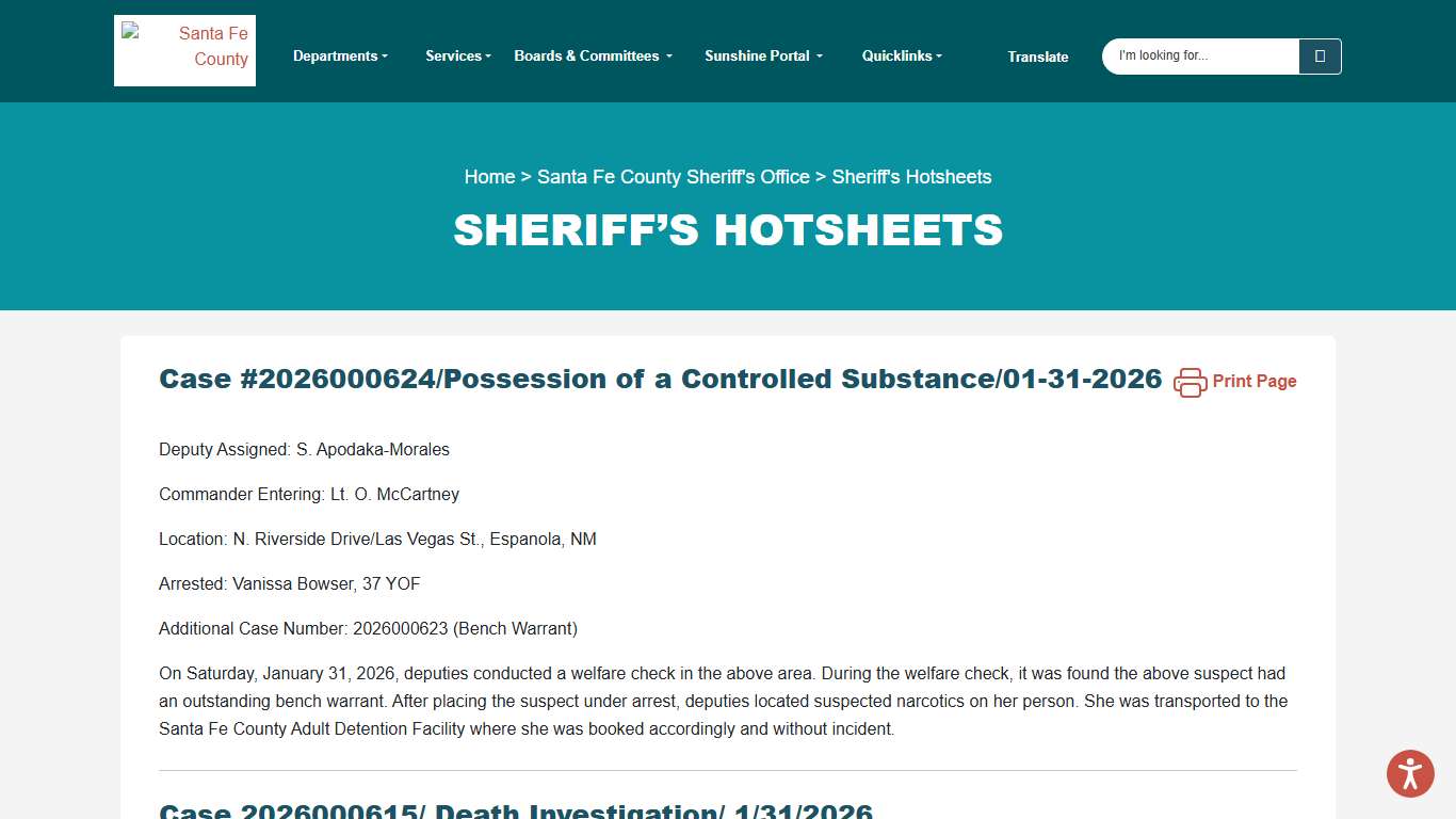 Sheriff’s Hotsheets Santa Fe County