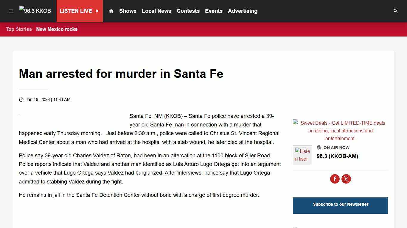 Man arrested for murder in Santa Fe 96.3 KKOB